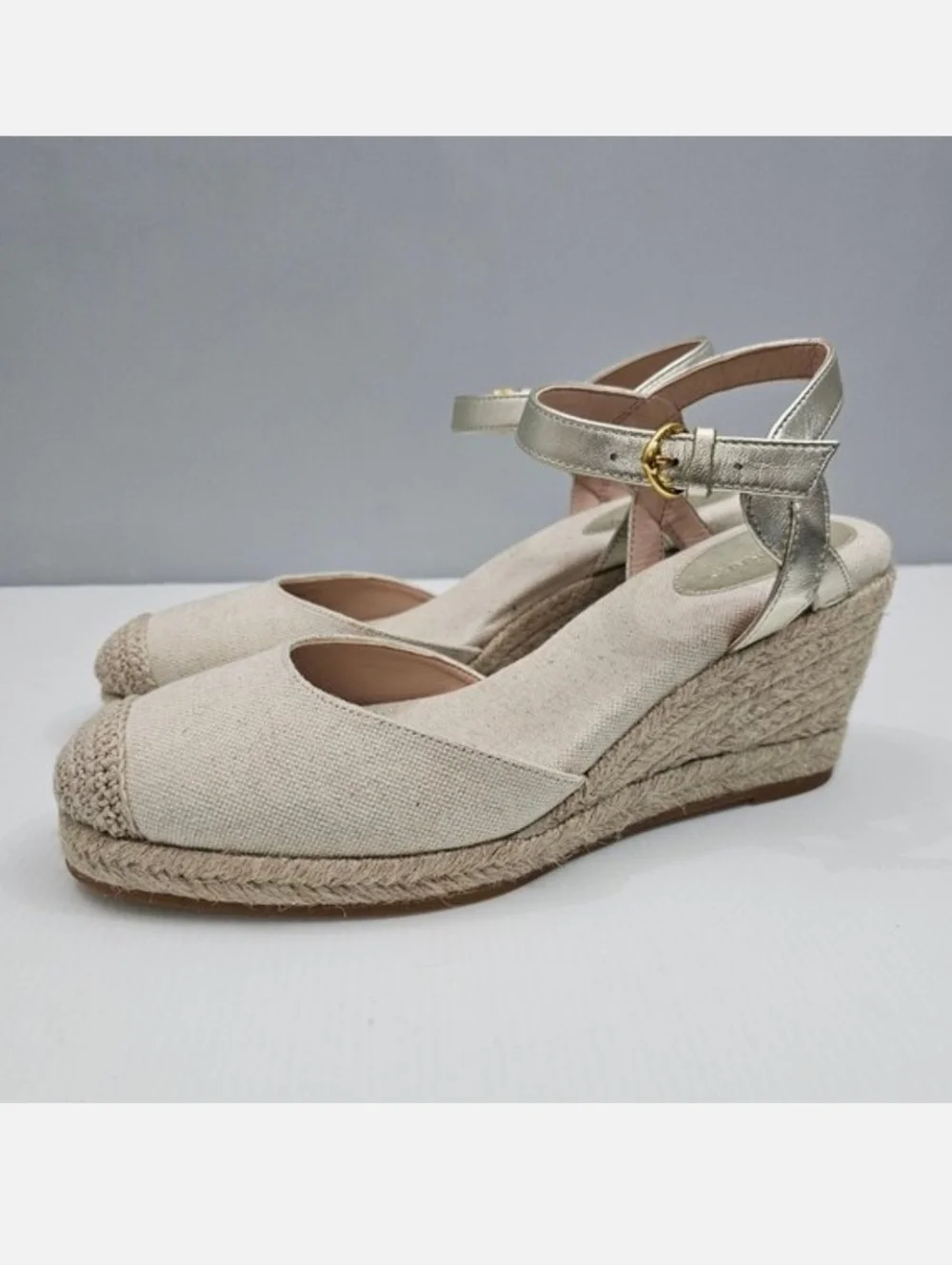 Cole Haan Cloudfeel Espadrille Wedge II Womens 9.5 Linen Soft Gold Summer NEW
